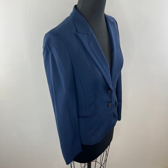 HUGO BOSS Navy Blue Jaellesa Virgin Wool-Blend Blazer 2-Button Single Breasted 2 - Picture 3 of 9